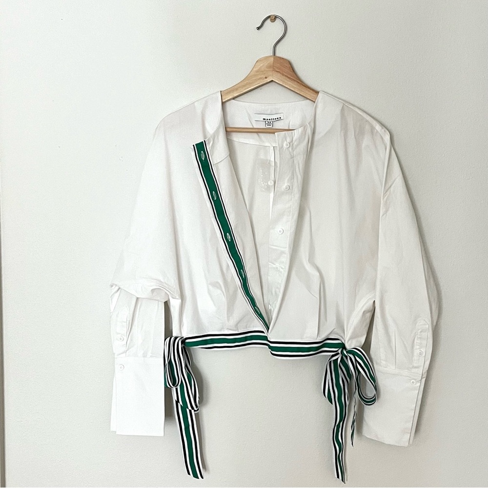 Oversized White Button-down with Ribbon Ties